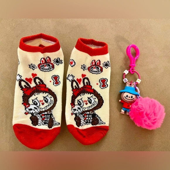 Other - Labubu Socks and Charm Set - Red
